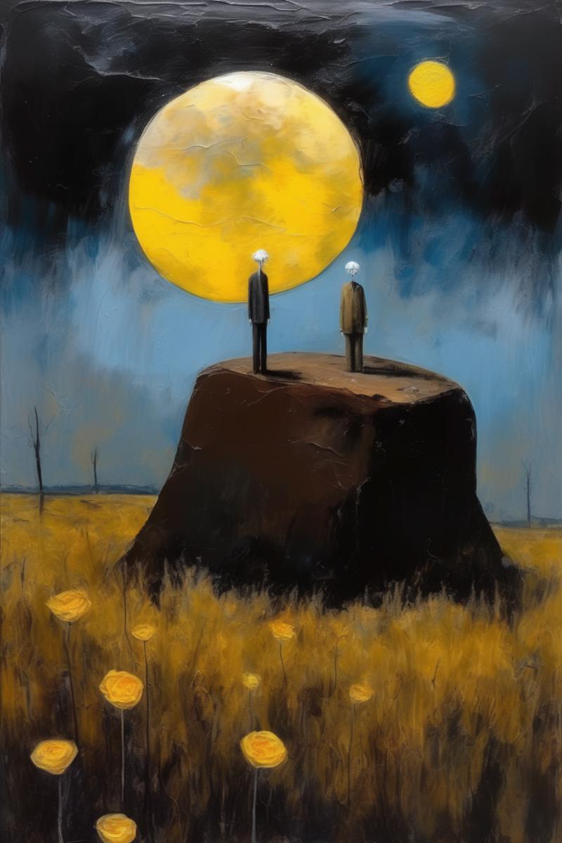 00330-1497194097-_lora_Sidney Nolan Style_1_Sidney Nolan Style - A surrealism abstract oil painting capturing a giant brown rock, a lonely weak o.png